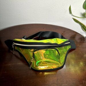 Lancome Neon Yellow Holographic Fanny Pack Festival Belt Bag 11"x6" Adjustable